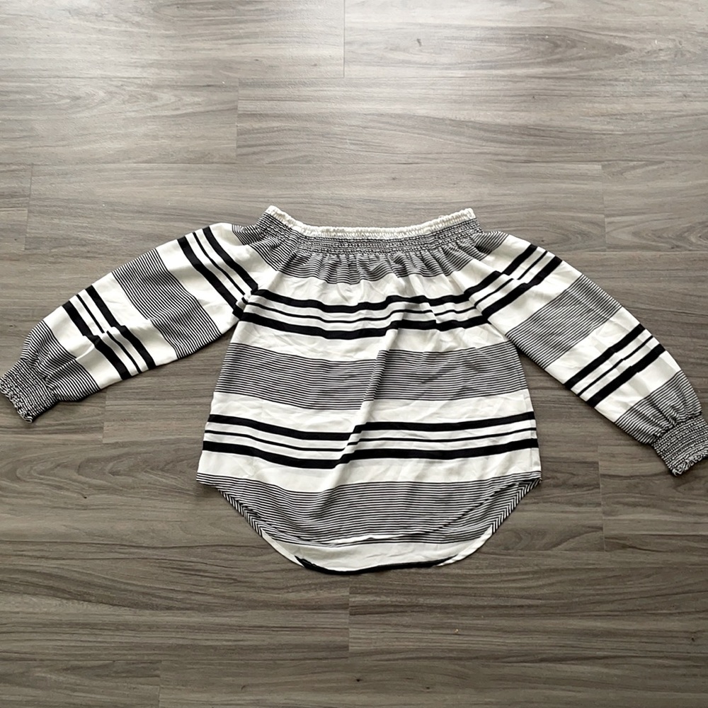 Express Black&White Striped Off the Shoulder Shirt